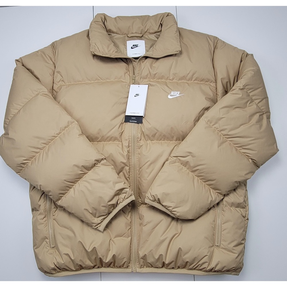 Nike NSW Club Therma-FIT Down Puffer Jacket Size Large Mens Beige IB2975-297 New